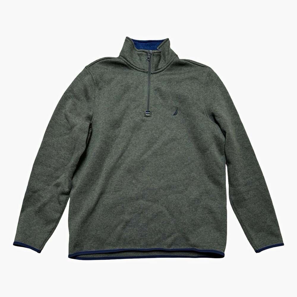 Nautica Fleece 1/4 Zip Mock Neck Pullover Sweater Men’s L Green Polyester